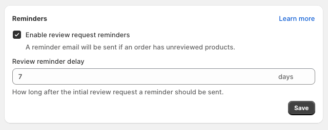 Review request reminder settings